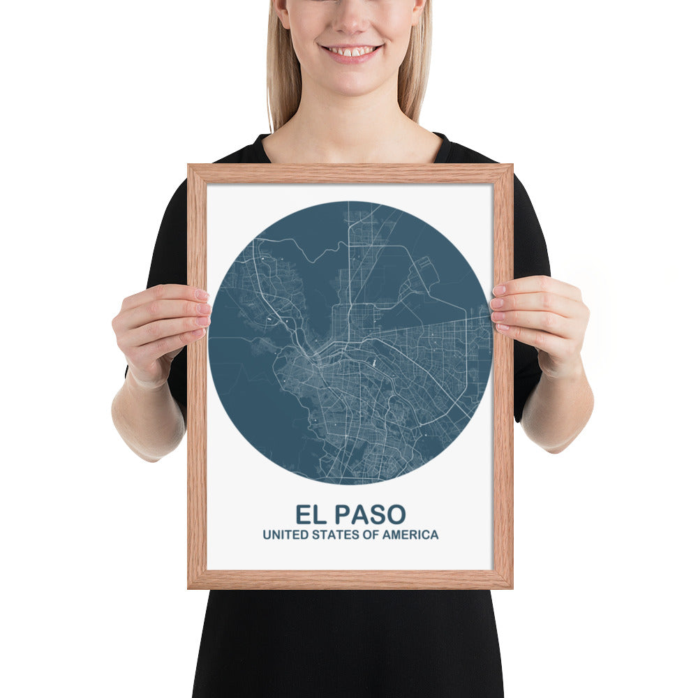 El Paso Circular Blue Framed Map