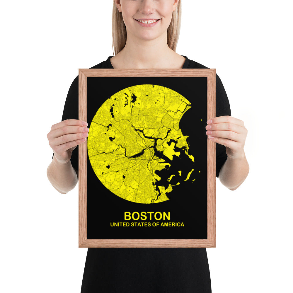 Boston Circular Yellow Framed Map