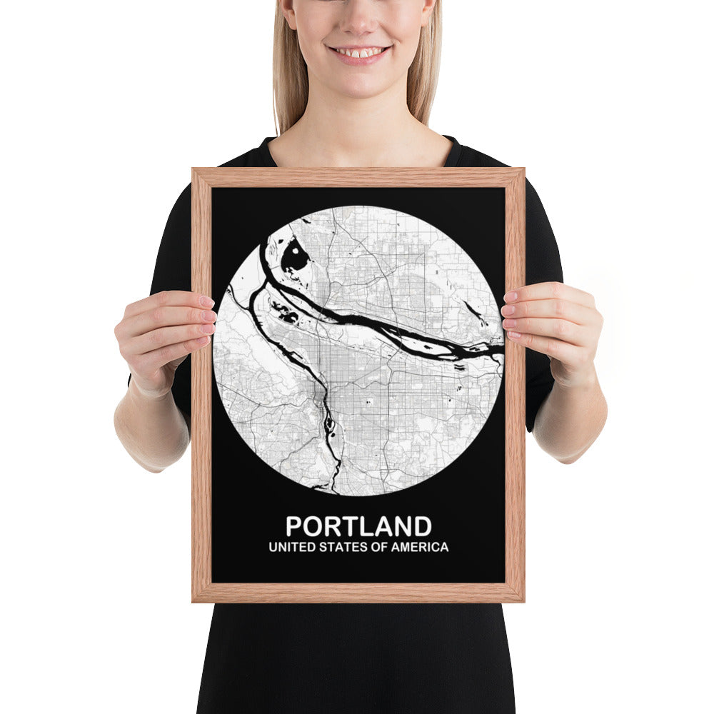 Portland Circular White Framed Map