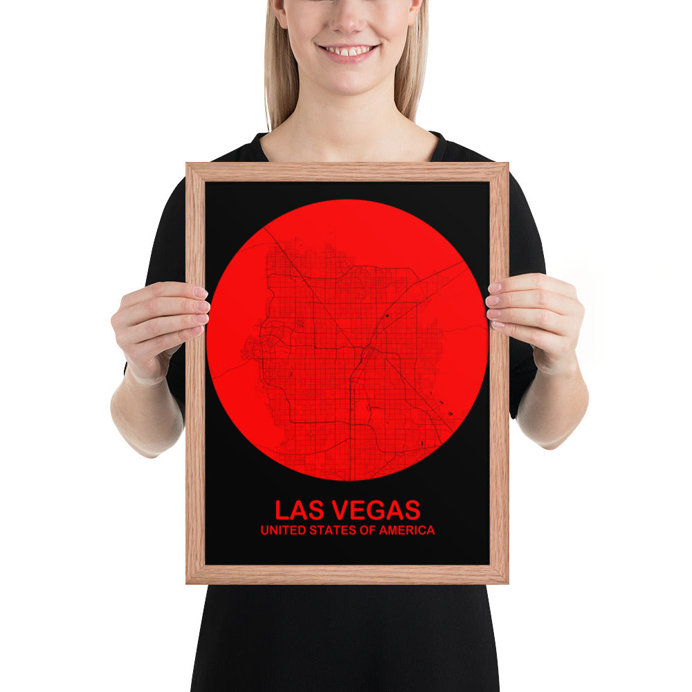 Las Vegas Circular Red Framed Map