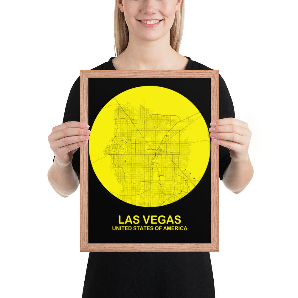 Las Vegas Circular Yellow Framed Map