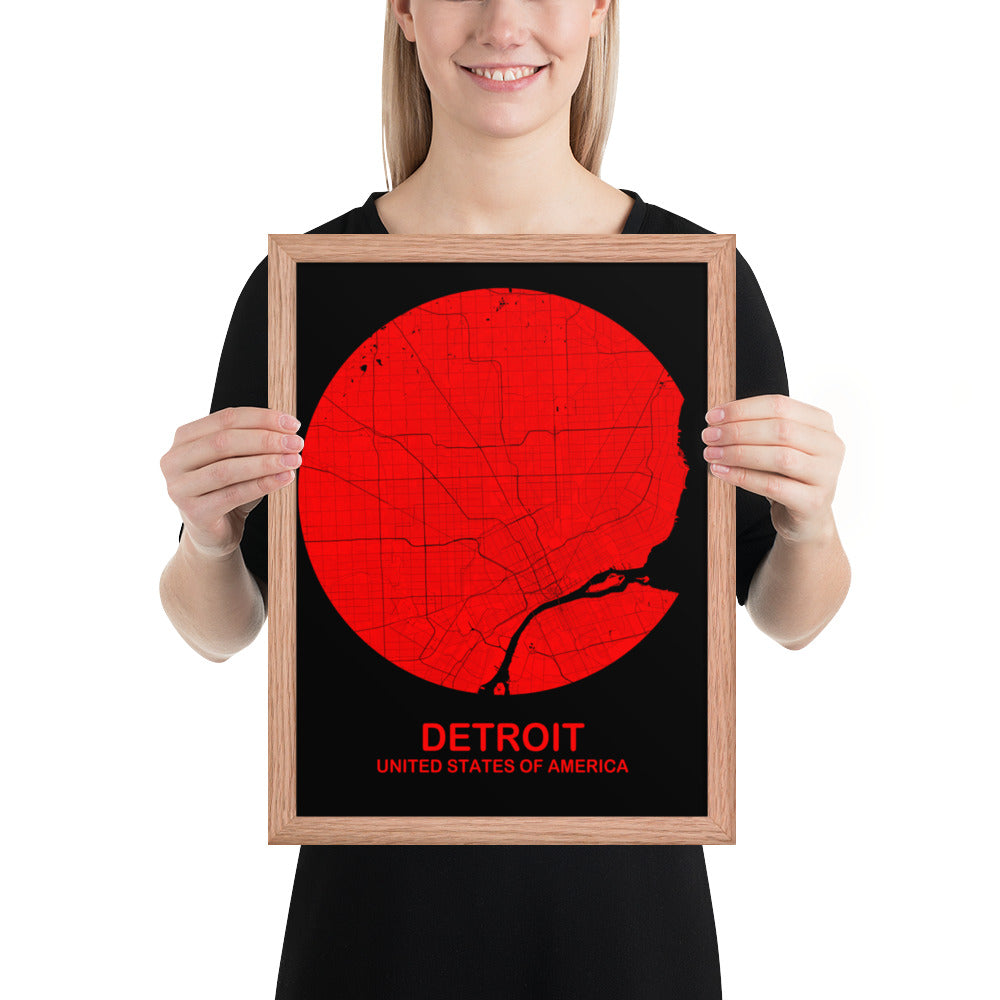 Detroit Circular Red Framed Map