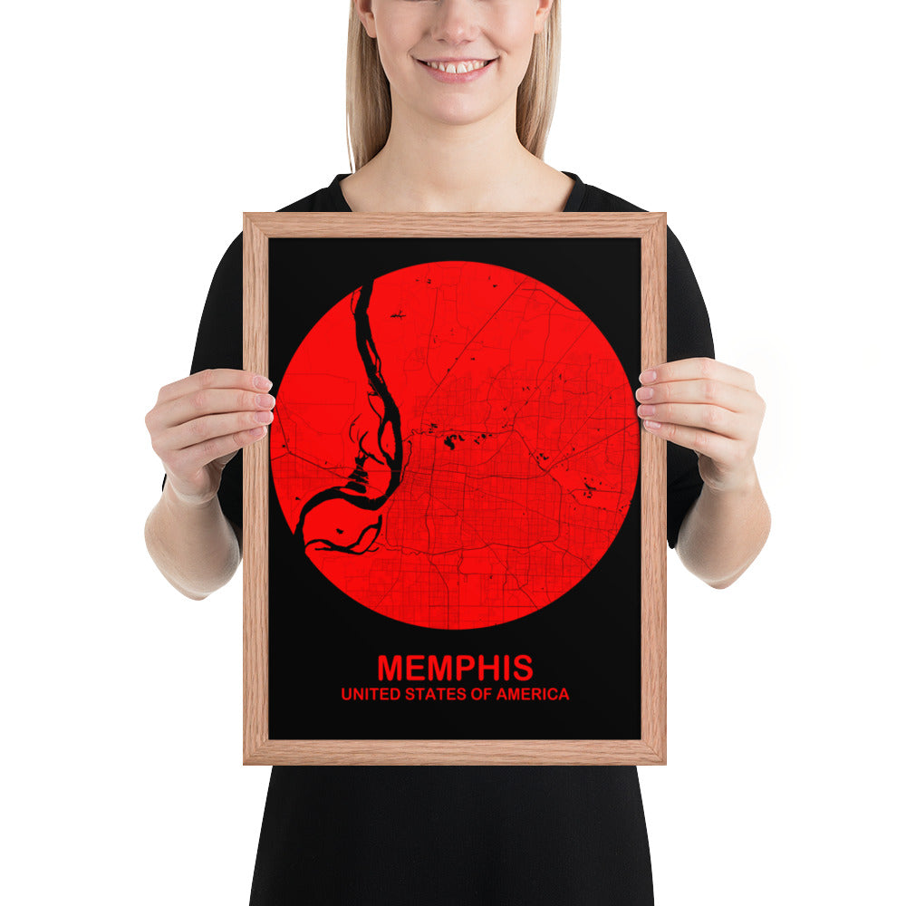 Memphis Circular Red Framed Map