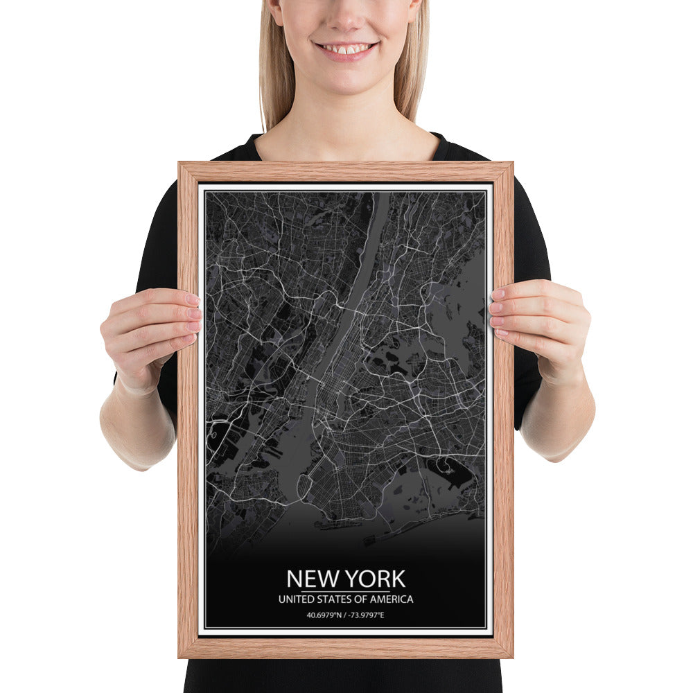 New York Black Framed Map