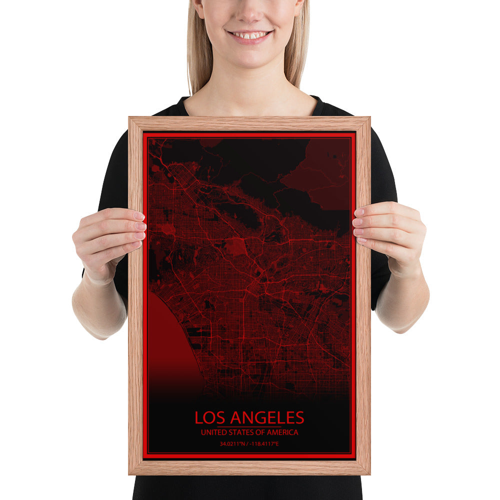 Los Angeles Black and Red Framed Map