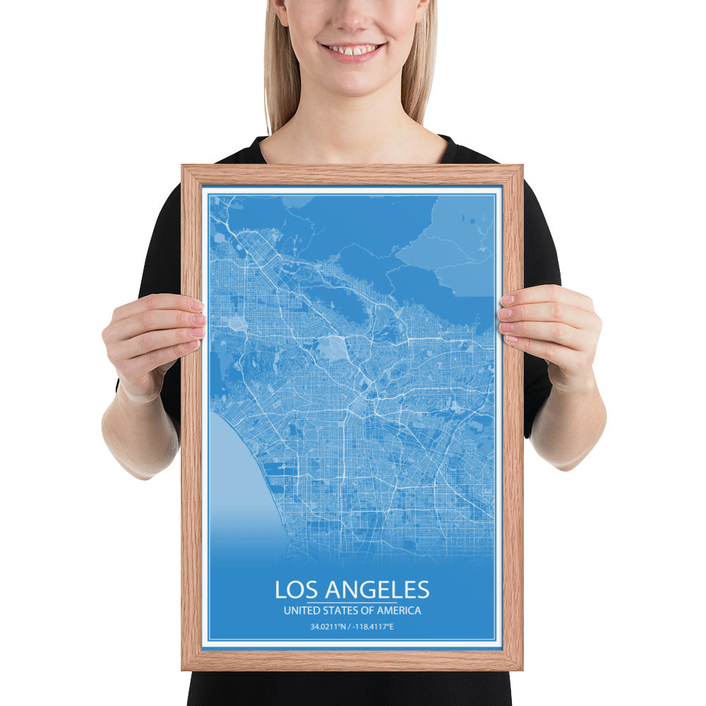 Los Angeles Blue and White Framed Map