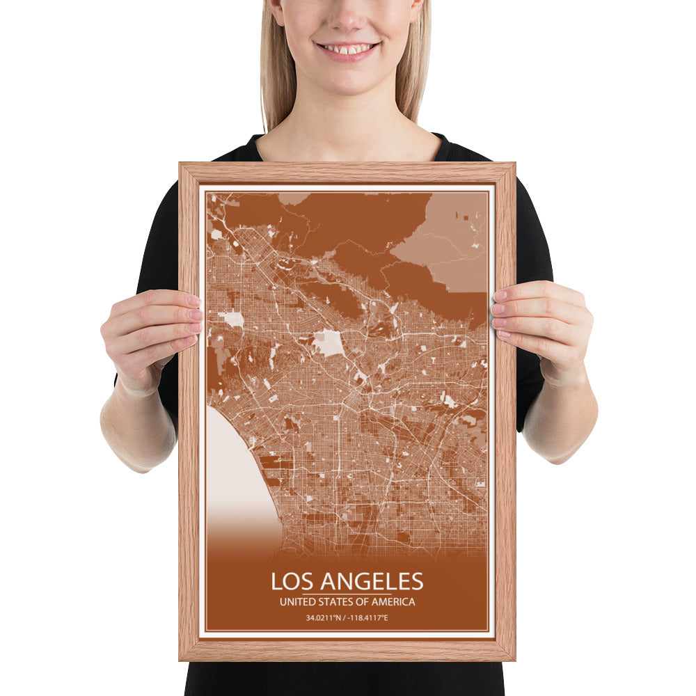 Los Angeles Brown and White Framed Map