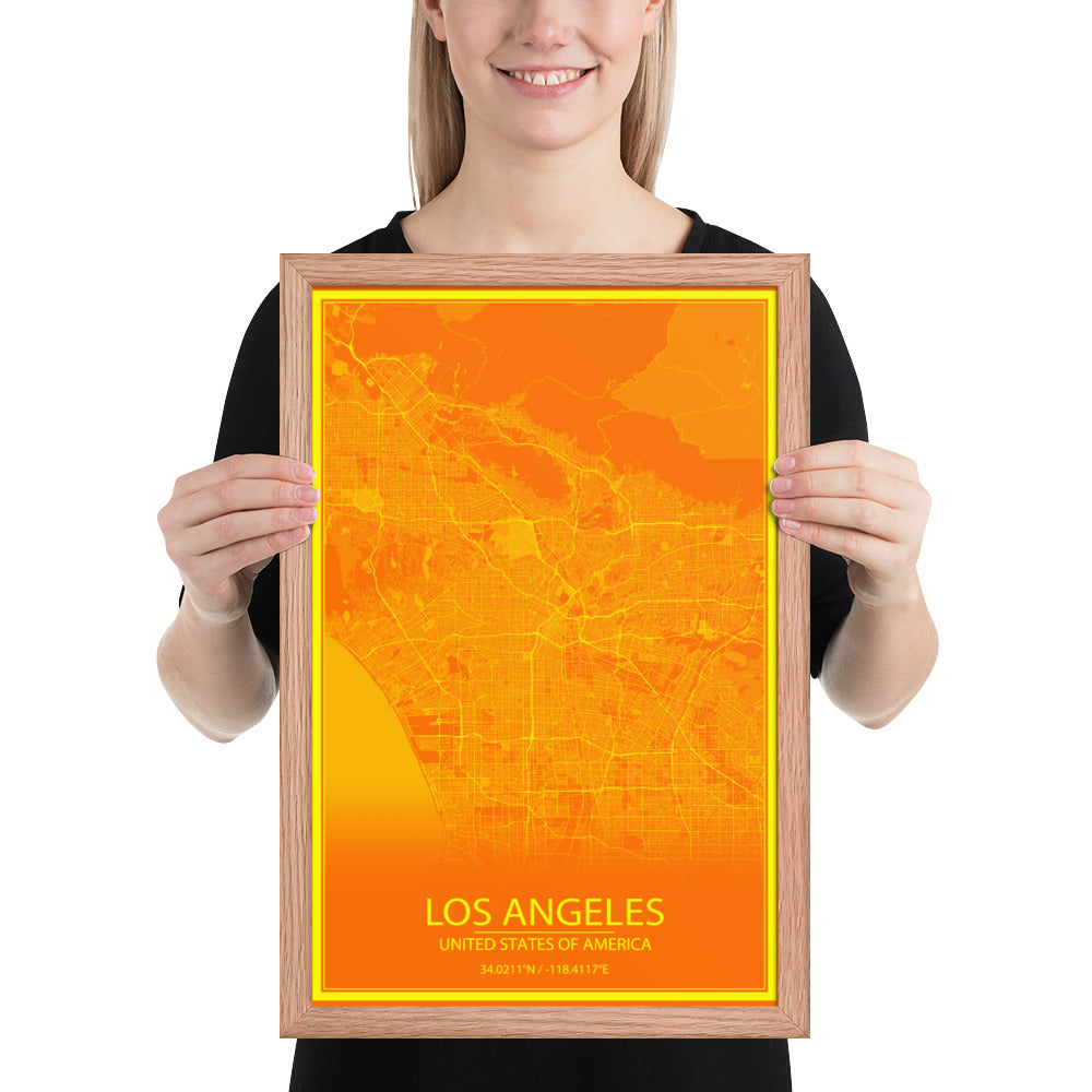 Los Angeles Orange and Yellow Framed Map