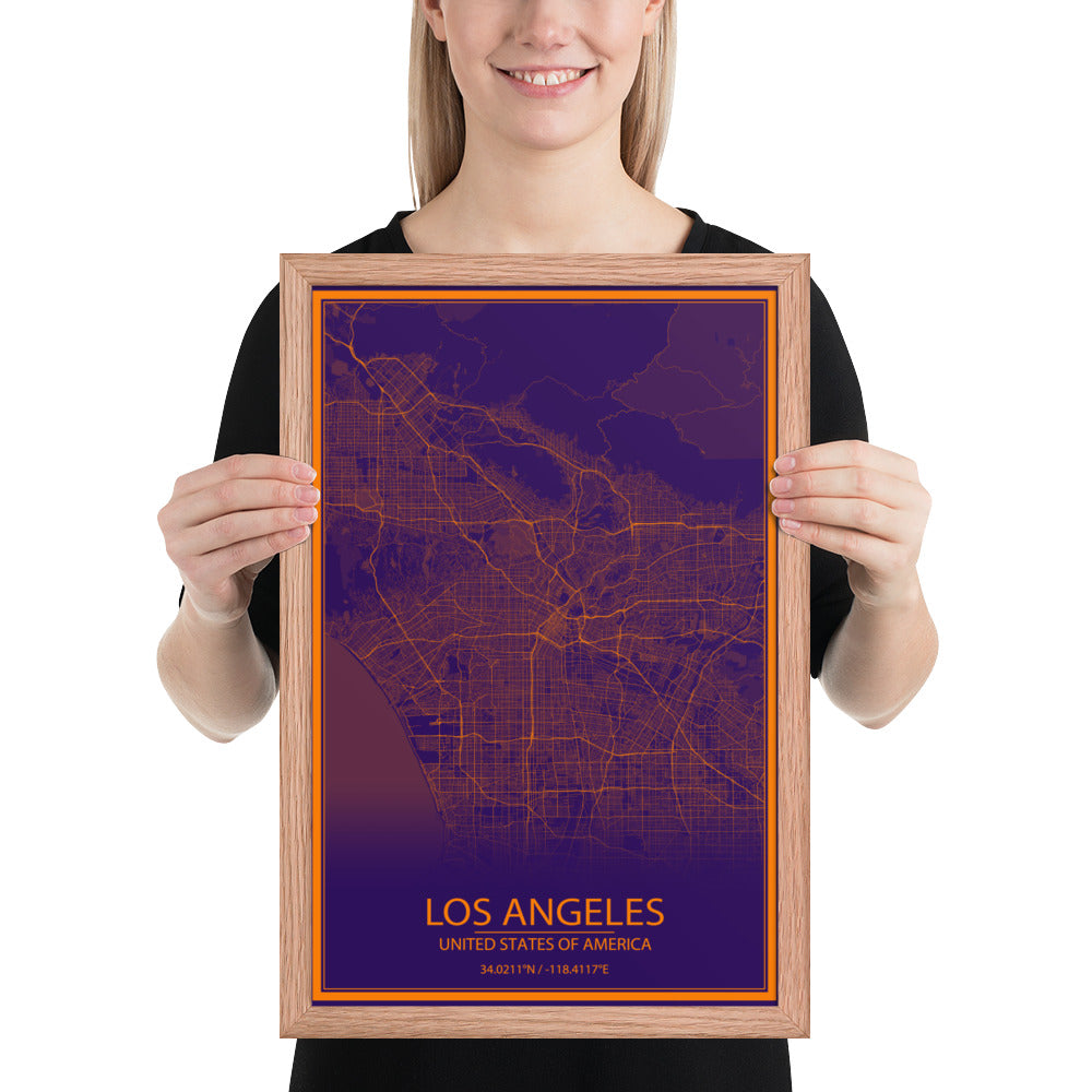 Los Angeles Purple and Orange Framed Map