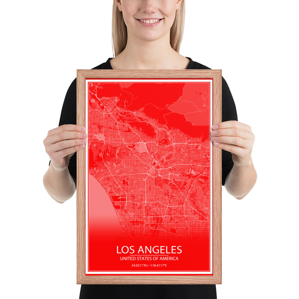 Los Angeles Red and White Framed Map