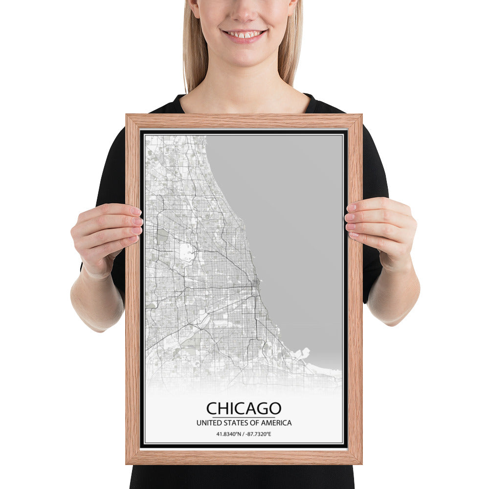 Chicago White Framed Map