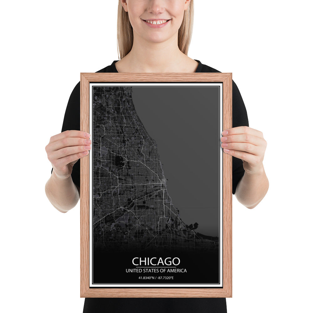 Chicago Black Framed Map