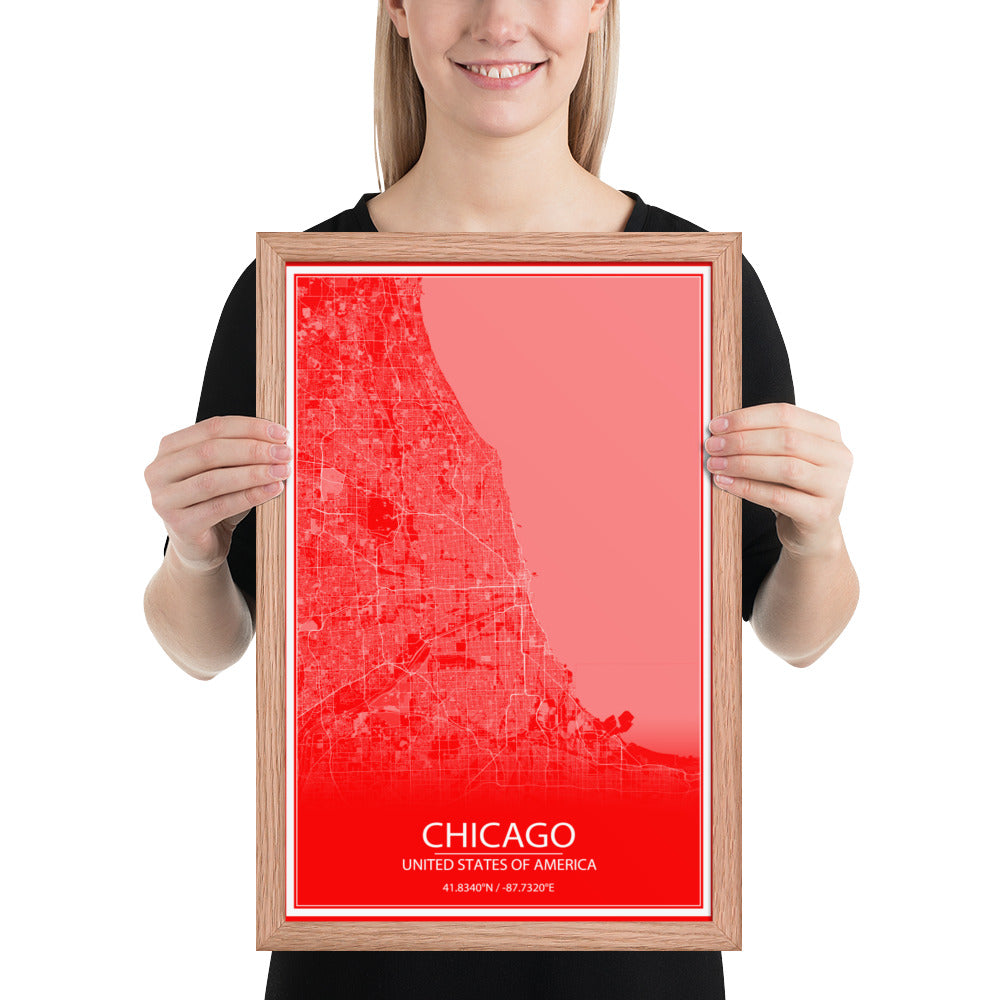 Chicago Red and White Framed Map