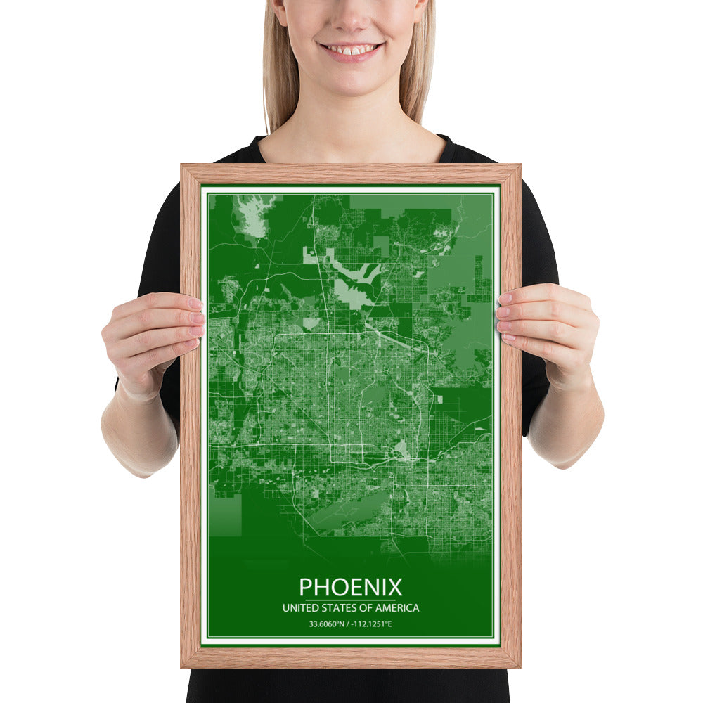 Phoenix Green and White Framed Map