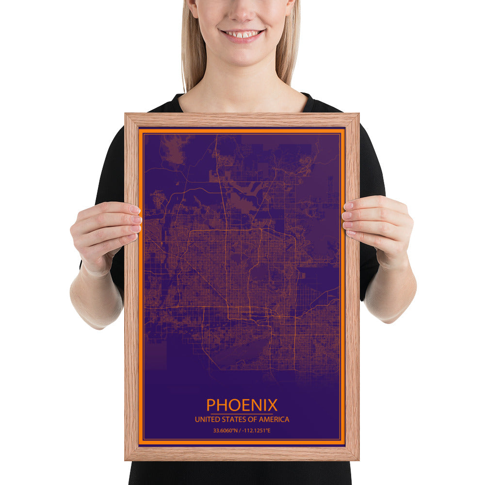 Phoenix Purple and Orange Framed Map