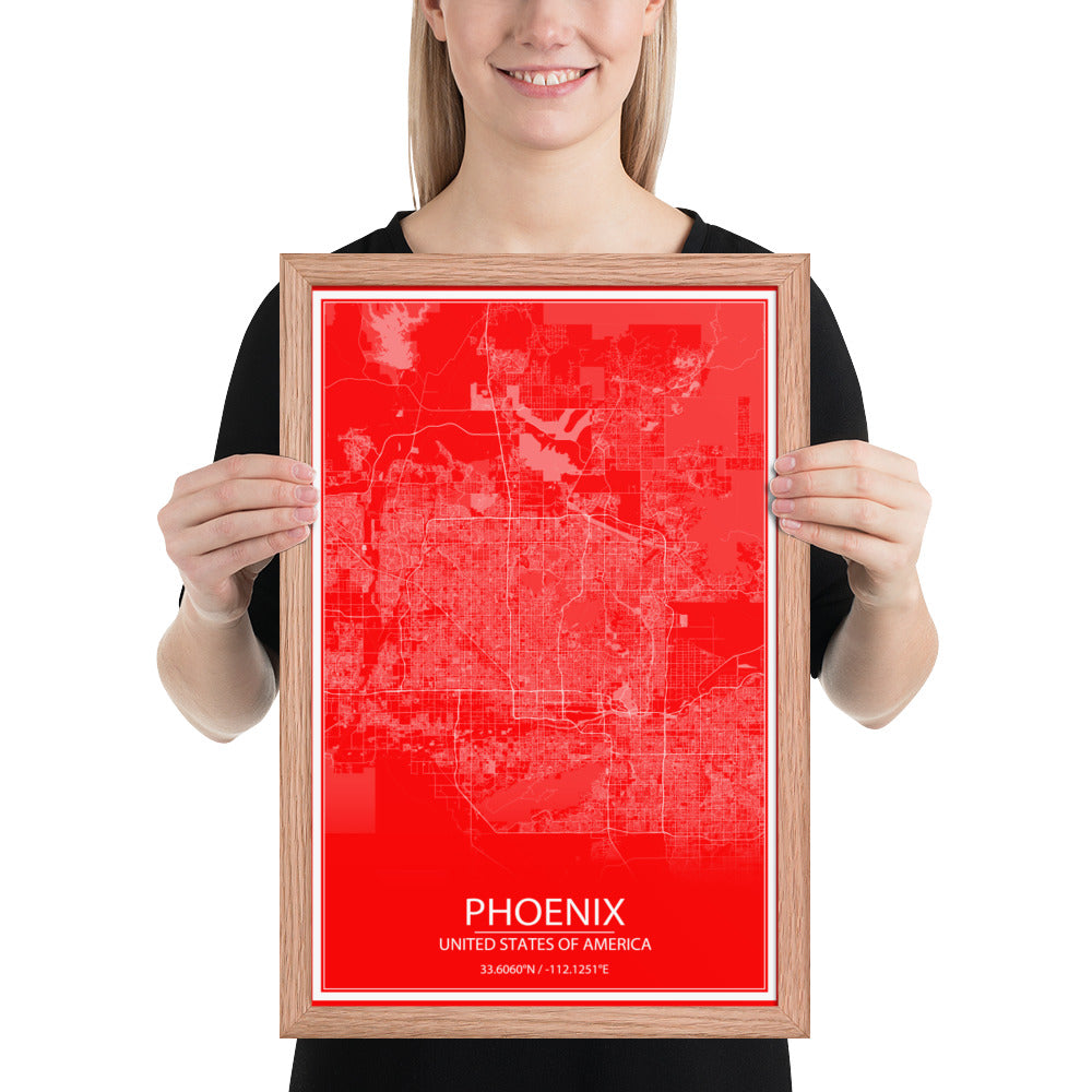 Phoenix Red and White Framed Map