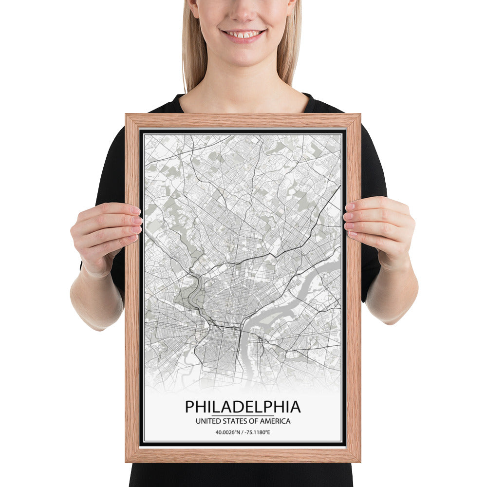 Philadelphia White Framed Map