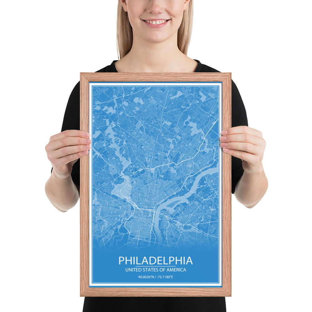 Philadelphia Blue and White Framed Map