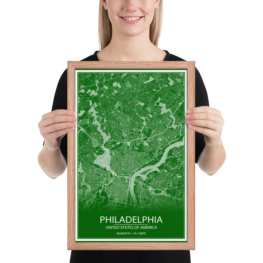 Philadelphia Green and White Framed Map