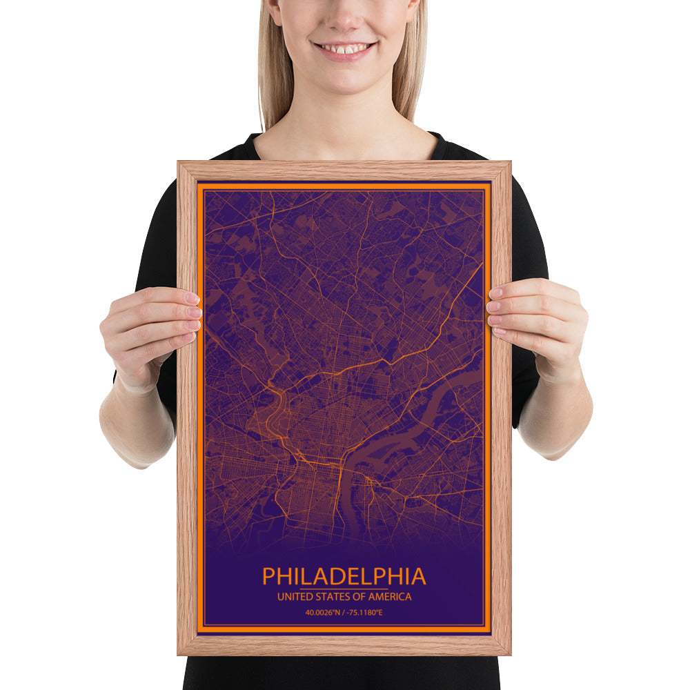 Philadelphia Purple and Orange Framed Map