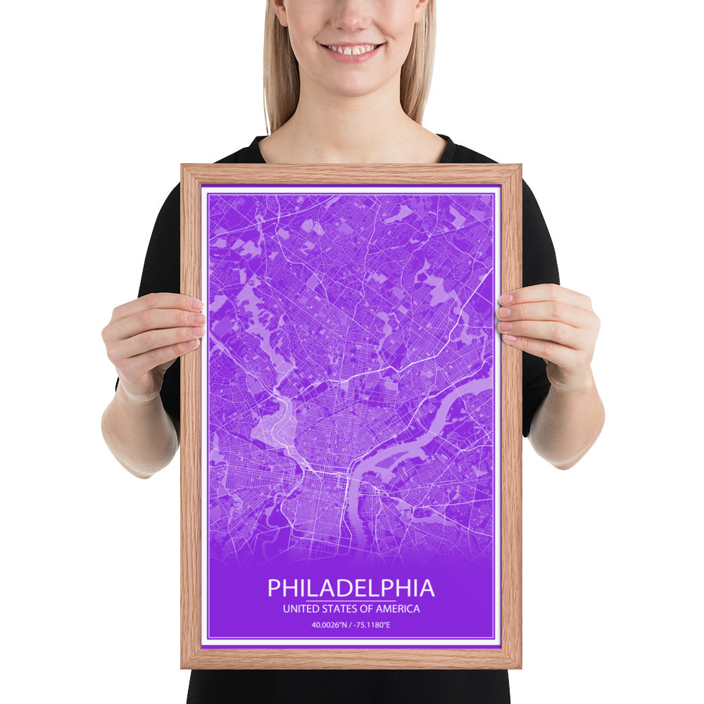 Philadelphia Purple and White Framed Map