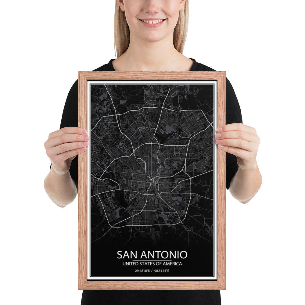 San Antonio Black Framed Map