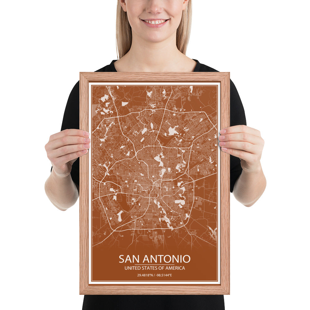 San Antonio Brown and White Framed Map