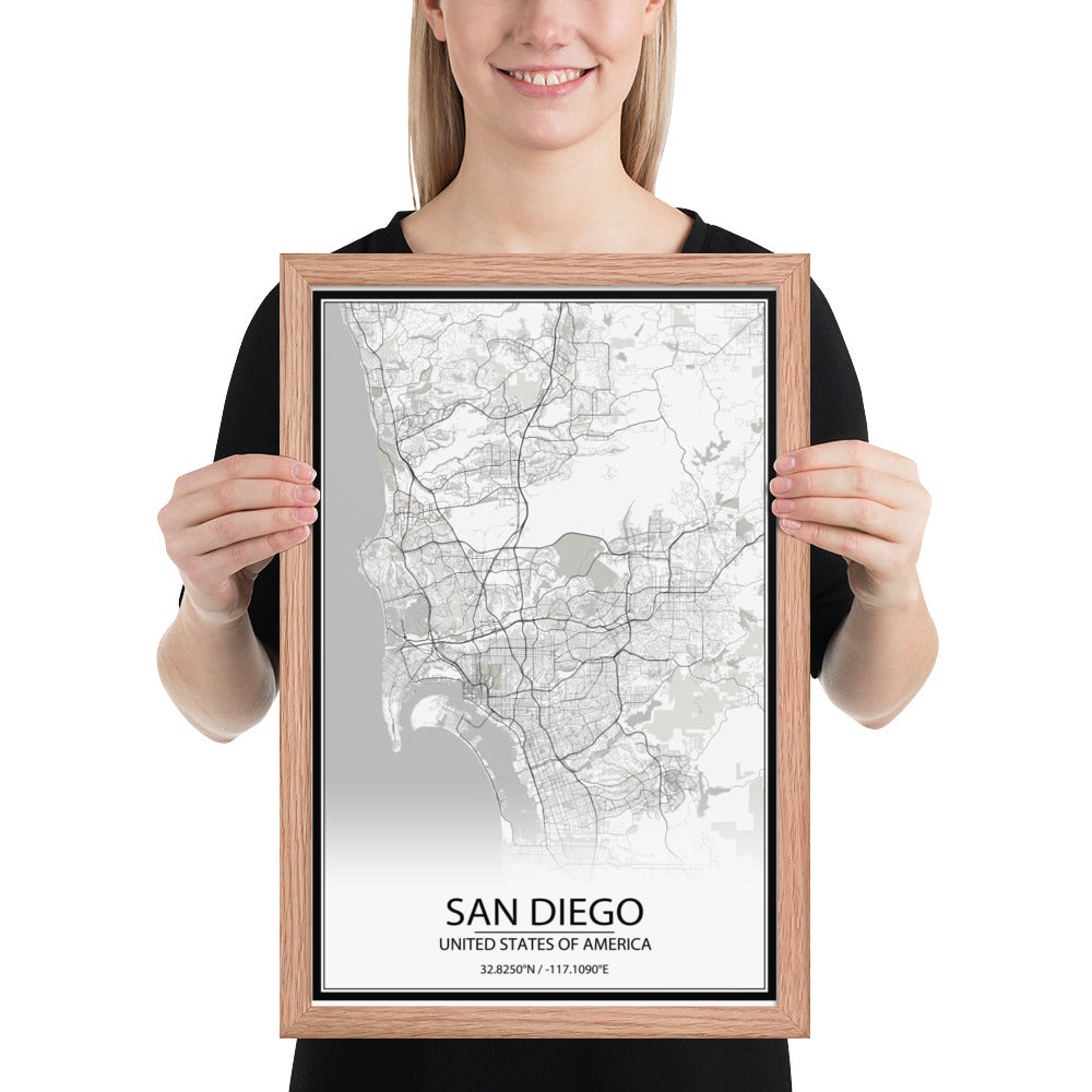 San Diego White Framed Map