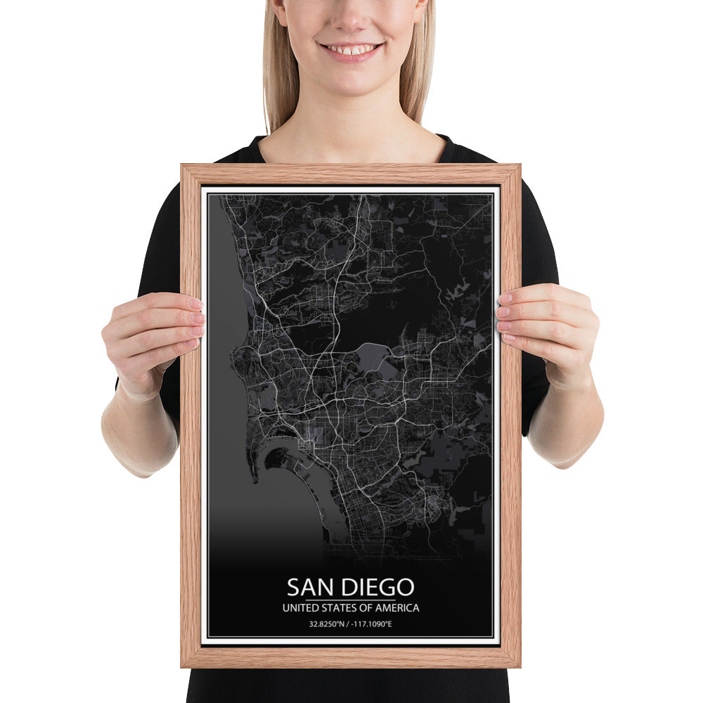 San Diego Black Framed Map