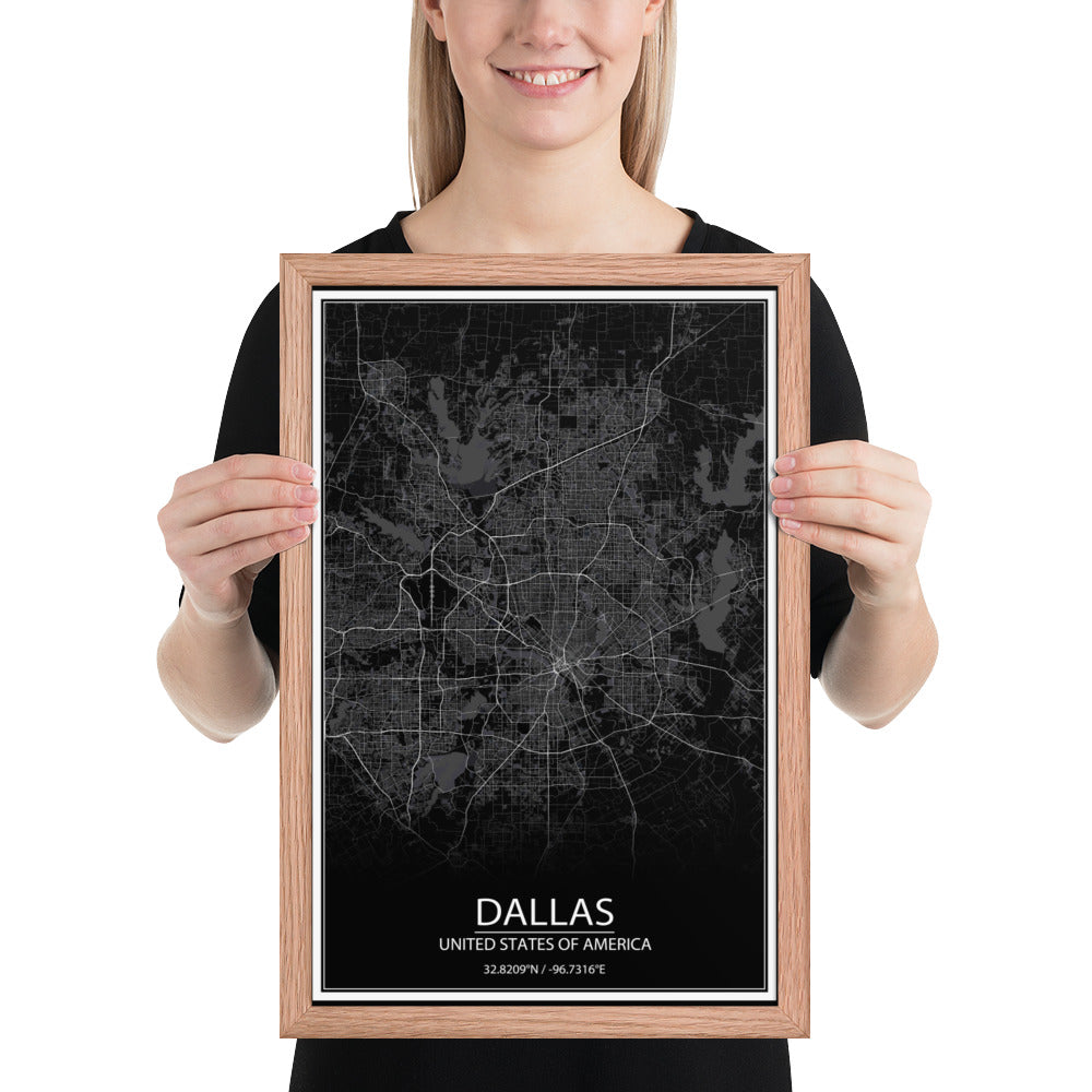 Dallas Black Framed Map