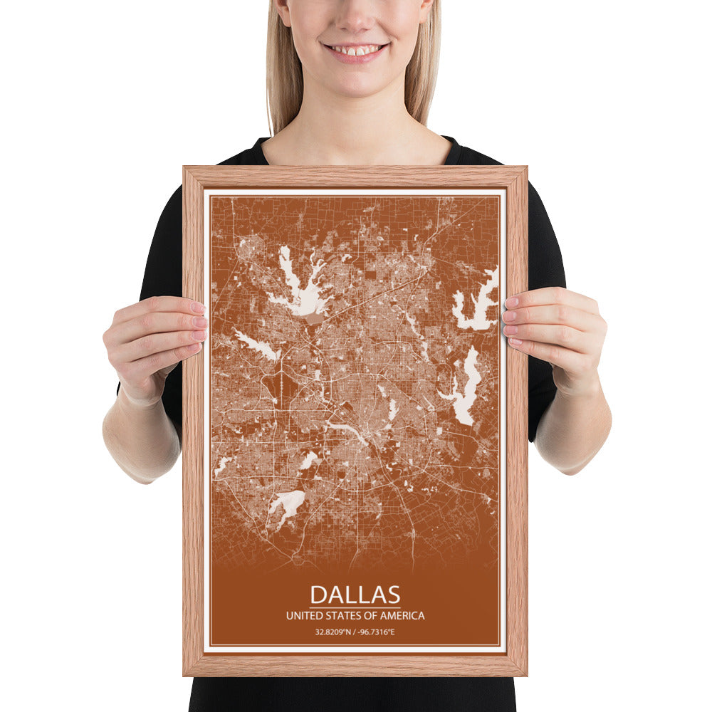 Dallas Brown and White Framed Map