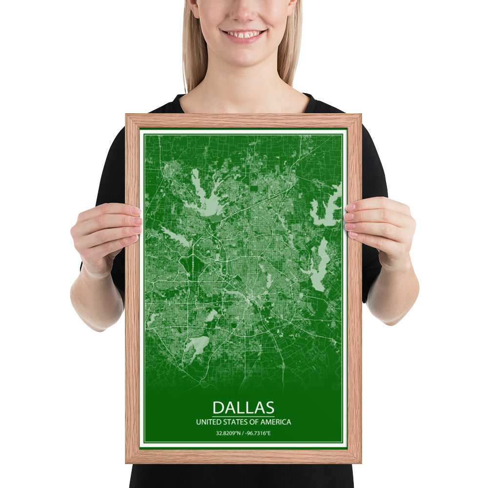 Dallas Green and White Framed Map