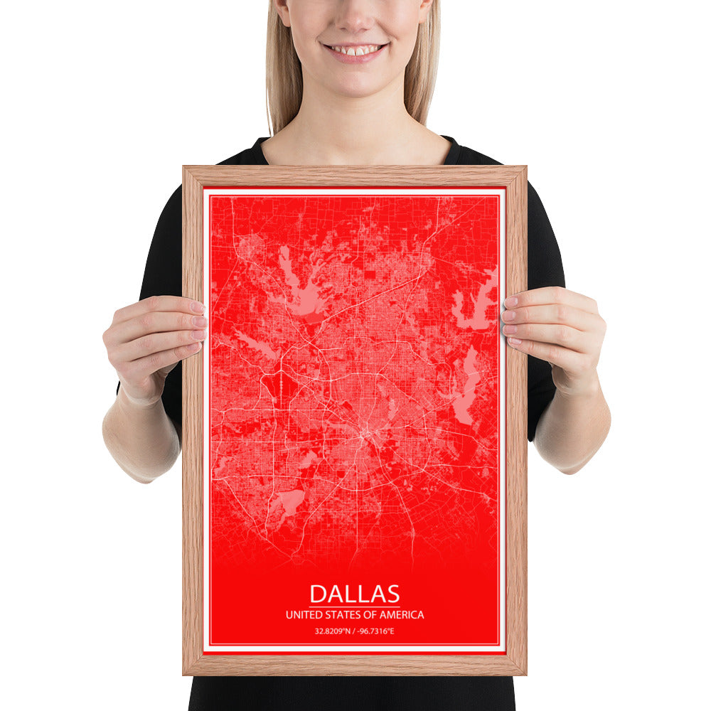 Dallas Red and White Framed Map