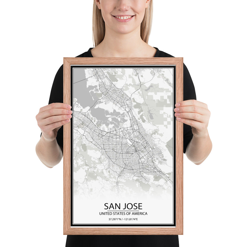 San Jose White Framed Map