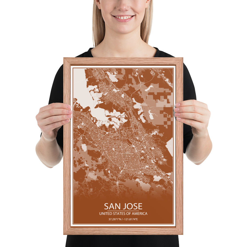 San Jose Brown and White Framed Map