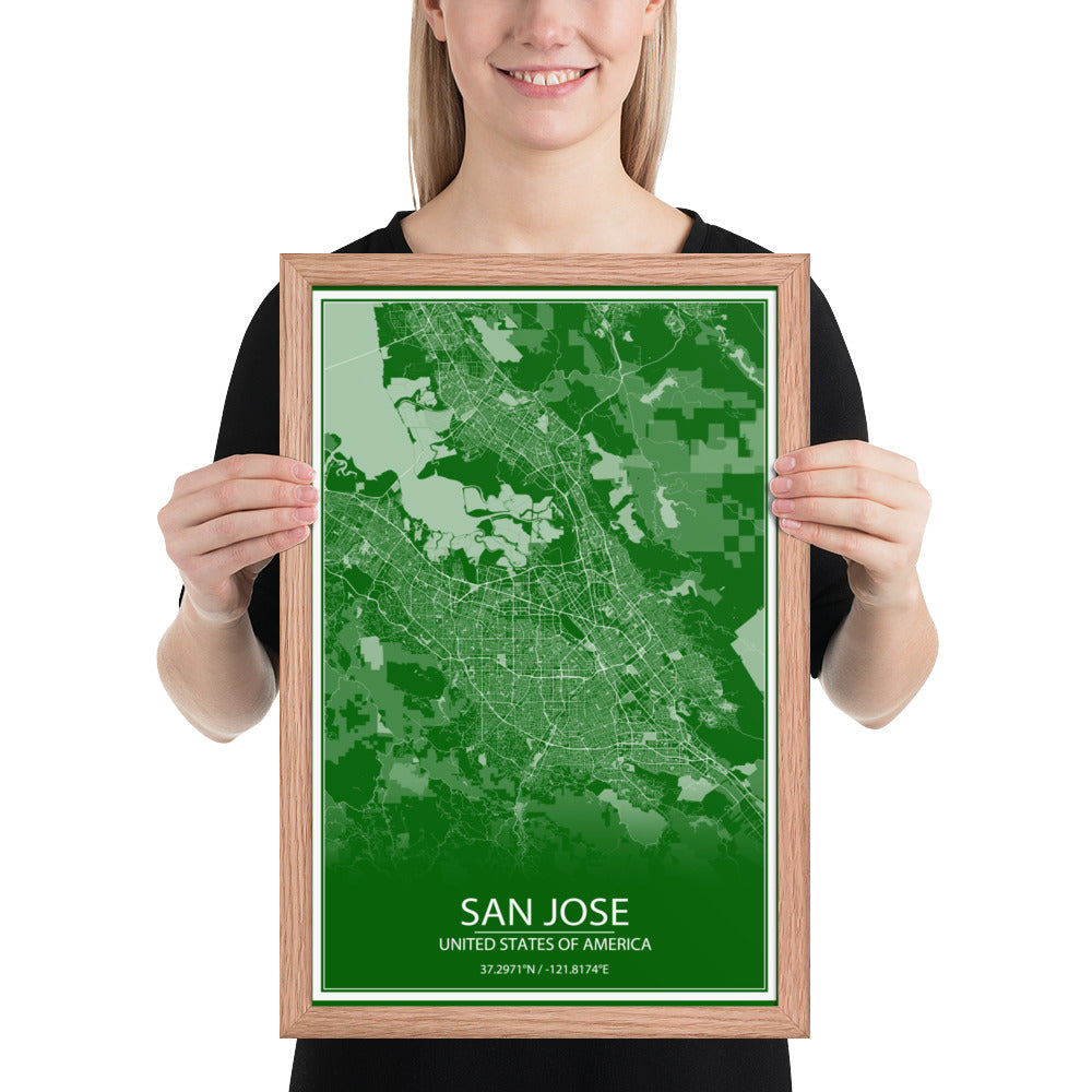 San Jose Green and White Framed Map