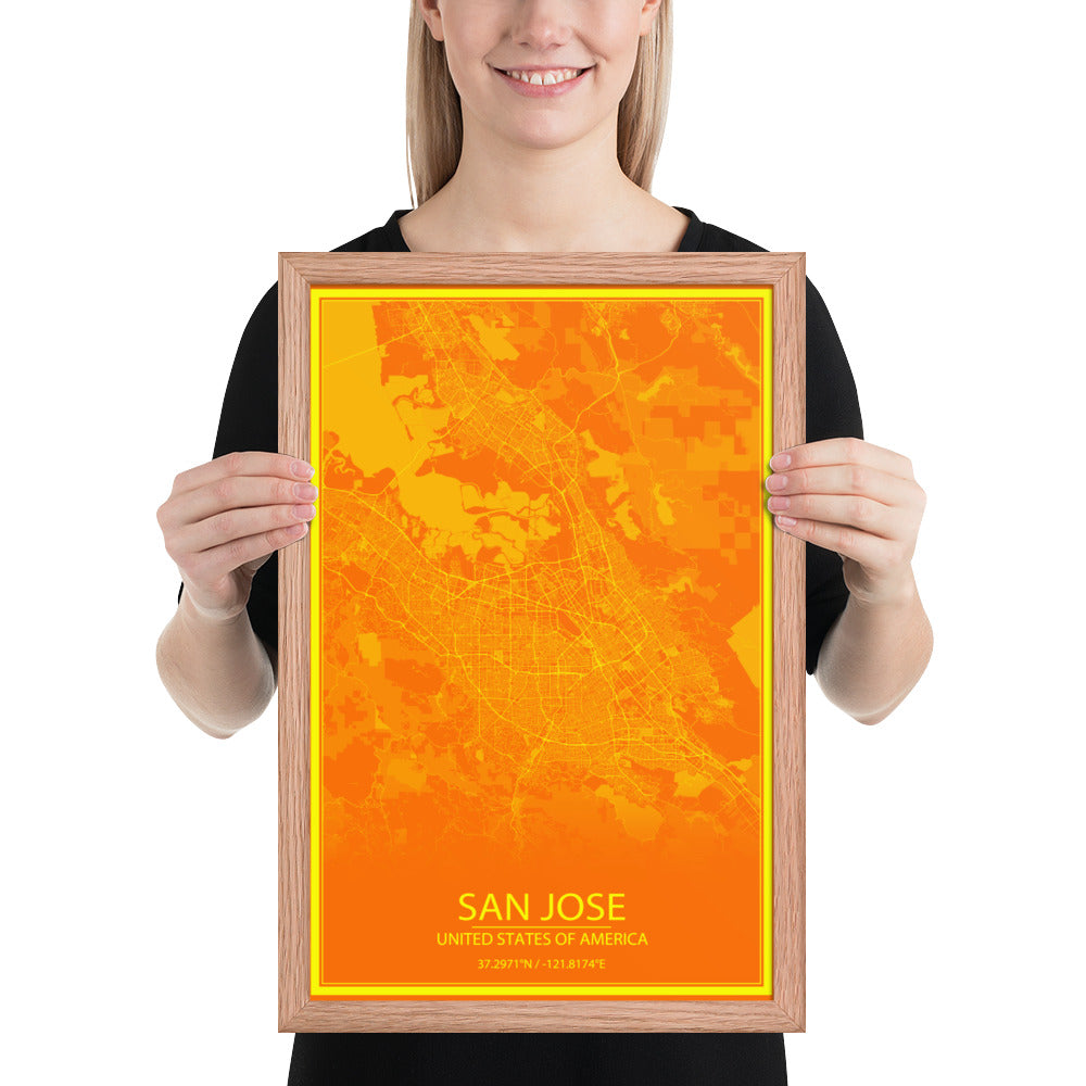 San Jose Orange and Yellow Framed Map