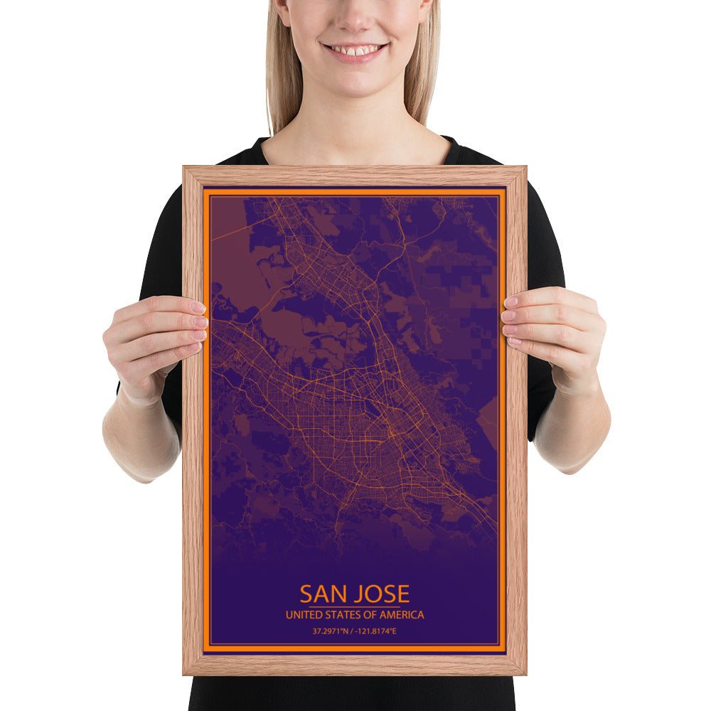 San Jose Purple and Orange Framed Map