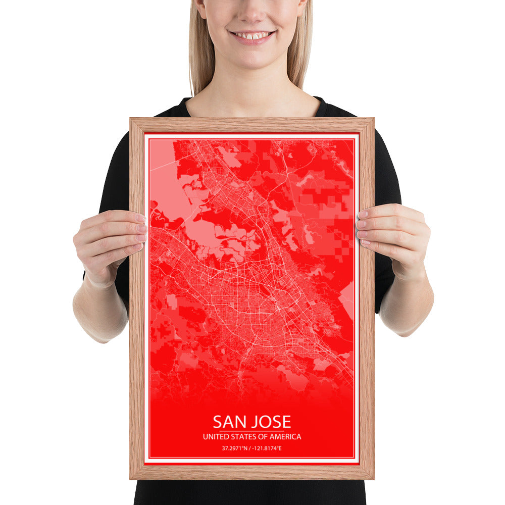 San Jose Red and White Framed Map