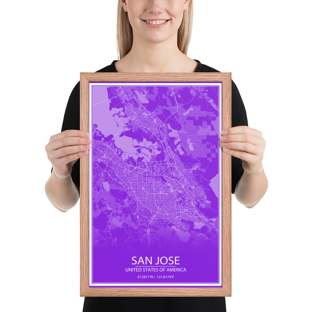 San Jose Purple and White Framed Map