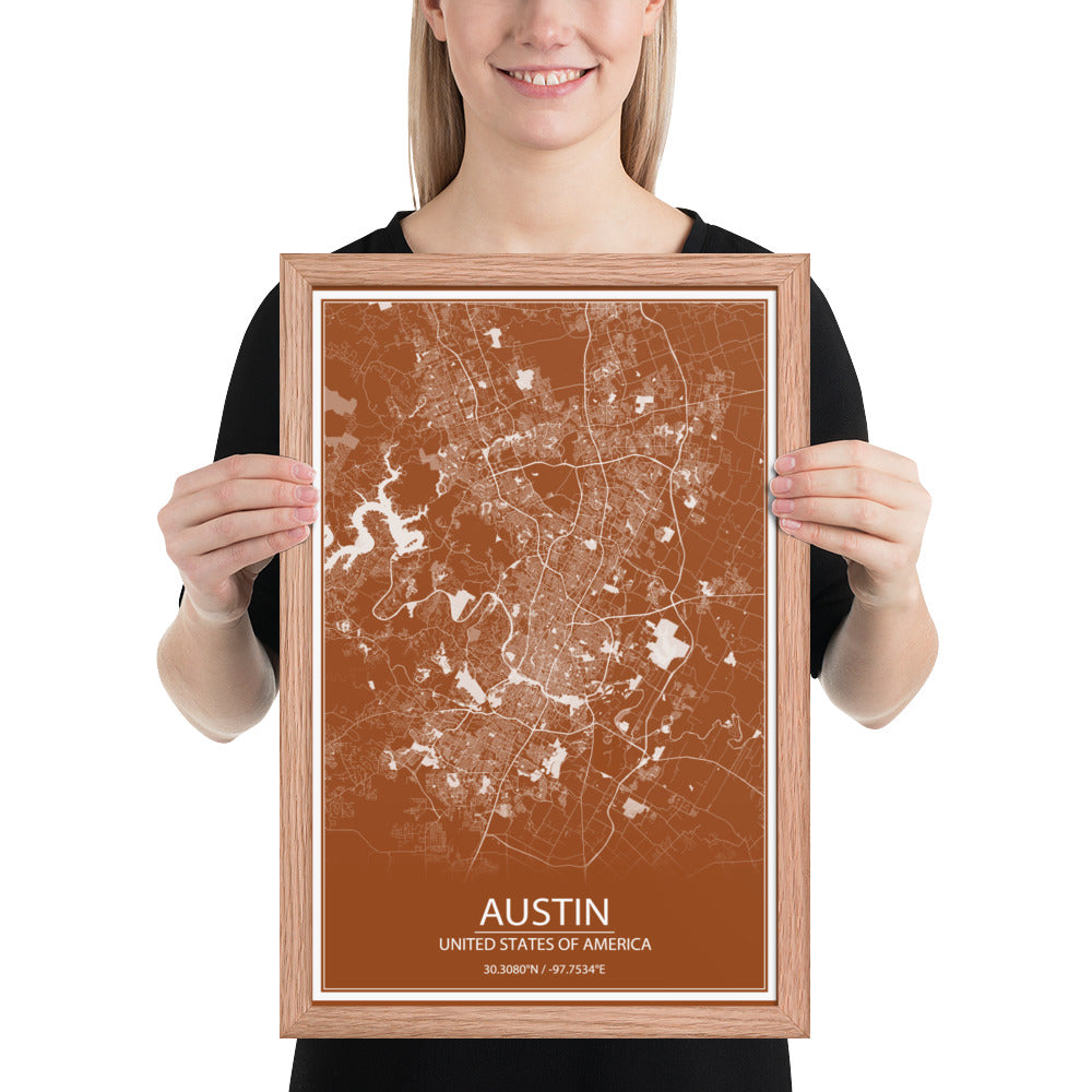 Austin Brown and White Framed Map