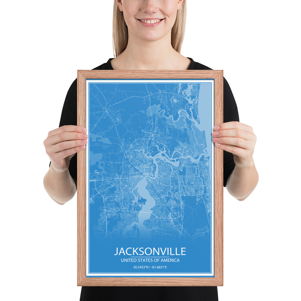 Jacksonville Blue and White Framed Map