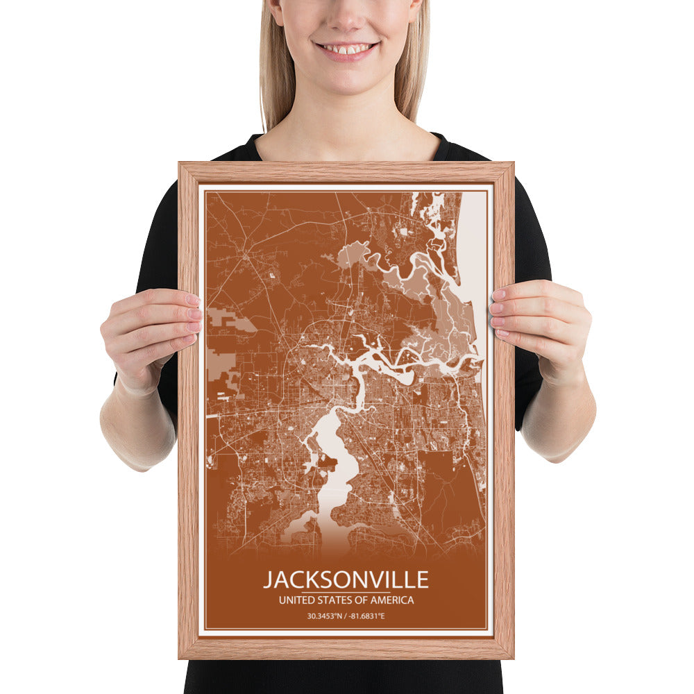 Jacksonville Brown and White Framed Map