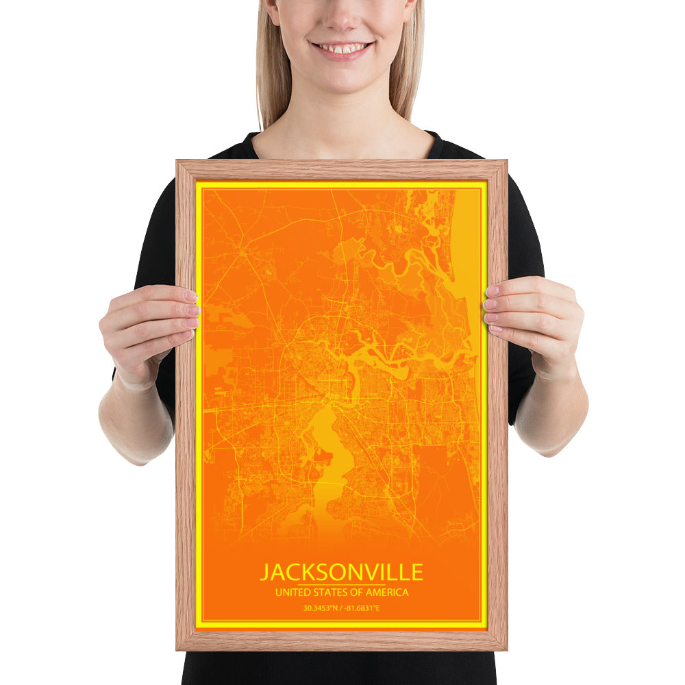 Jacksonville Orange and Yellow Framed Map