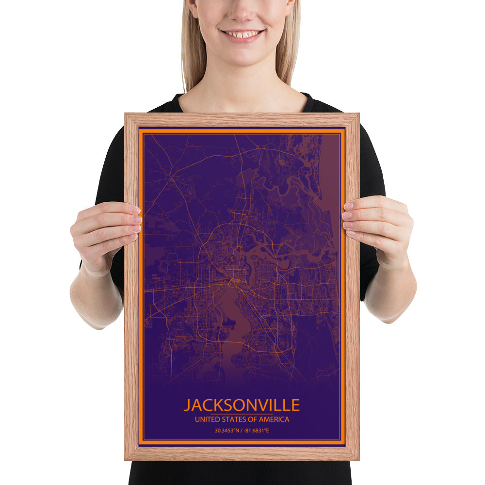 Jacksonville Purple and Orange Framed Map