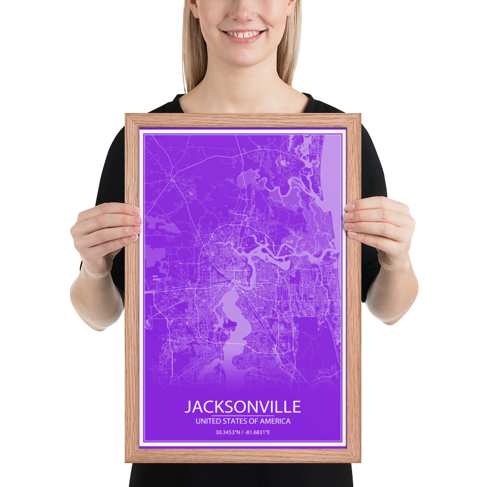 Jacksonville Purple and White Framed Map