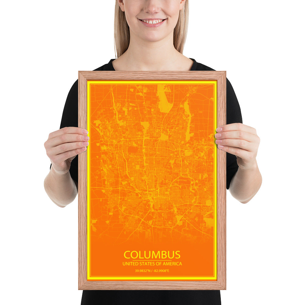 Columbus Orange and Yellow Framed Map