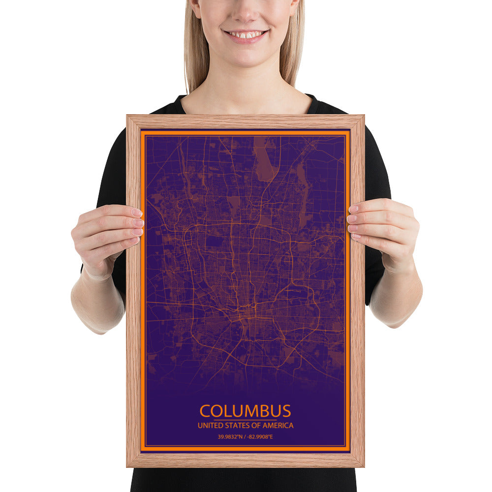 Columbus Purple and Orange Framed Map