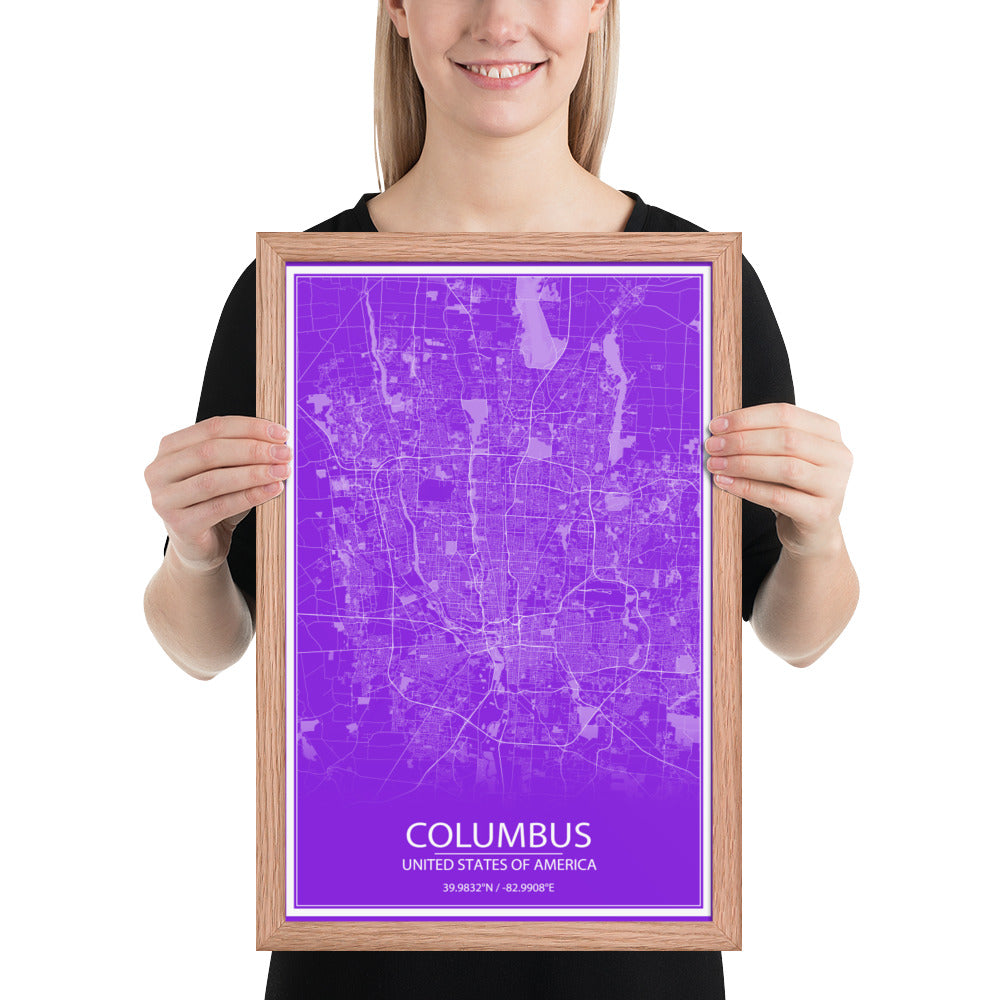 Columbus Purple and White Framed Map