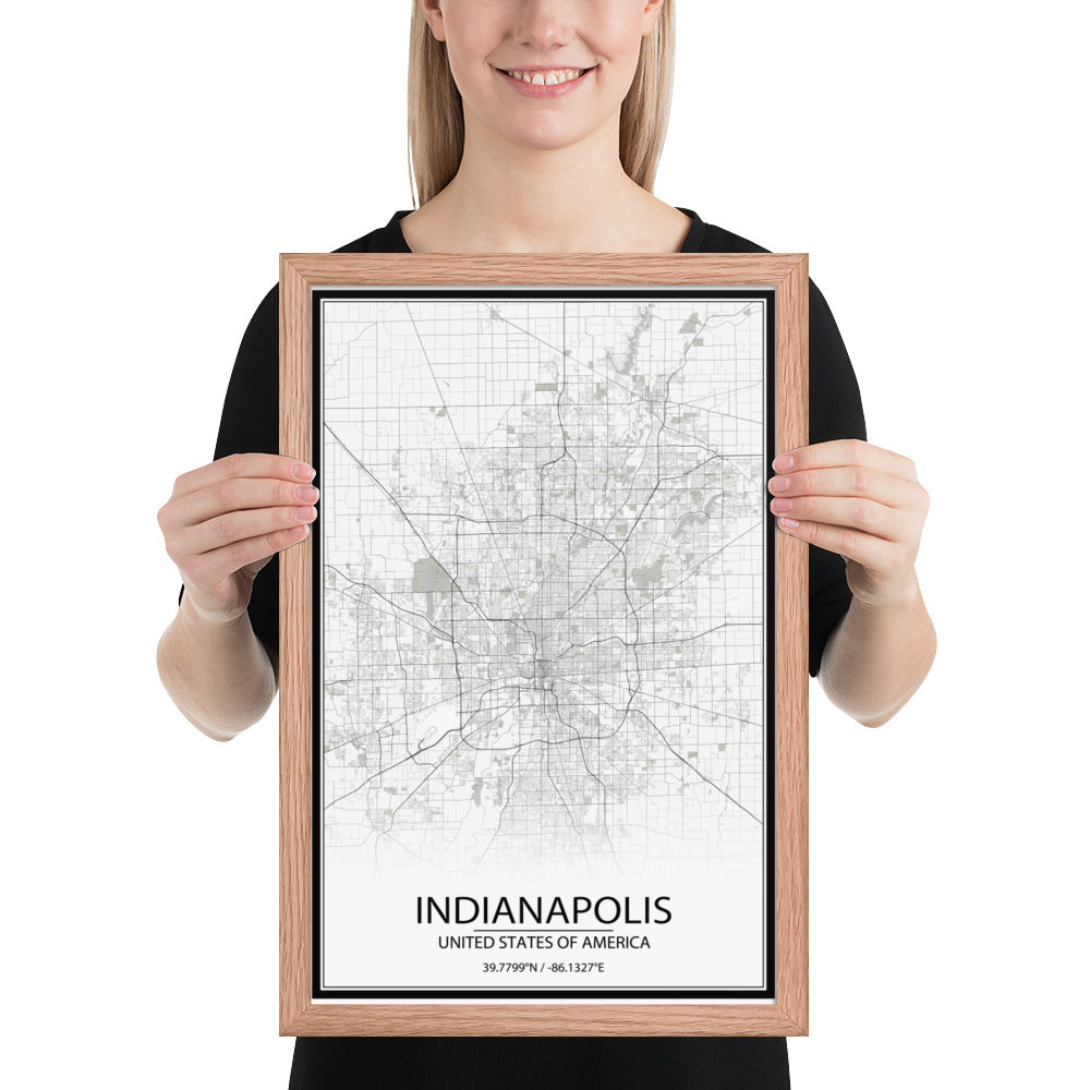 Indianapolis White Framed Map